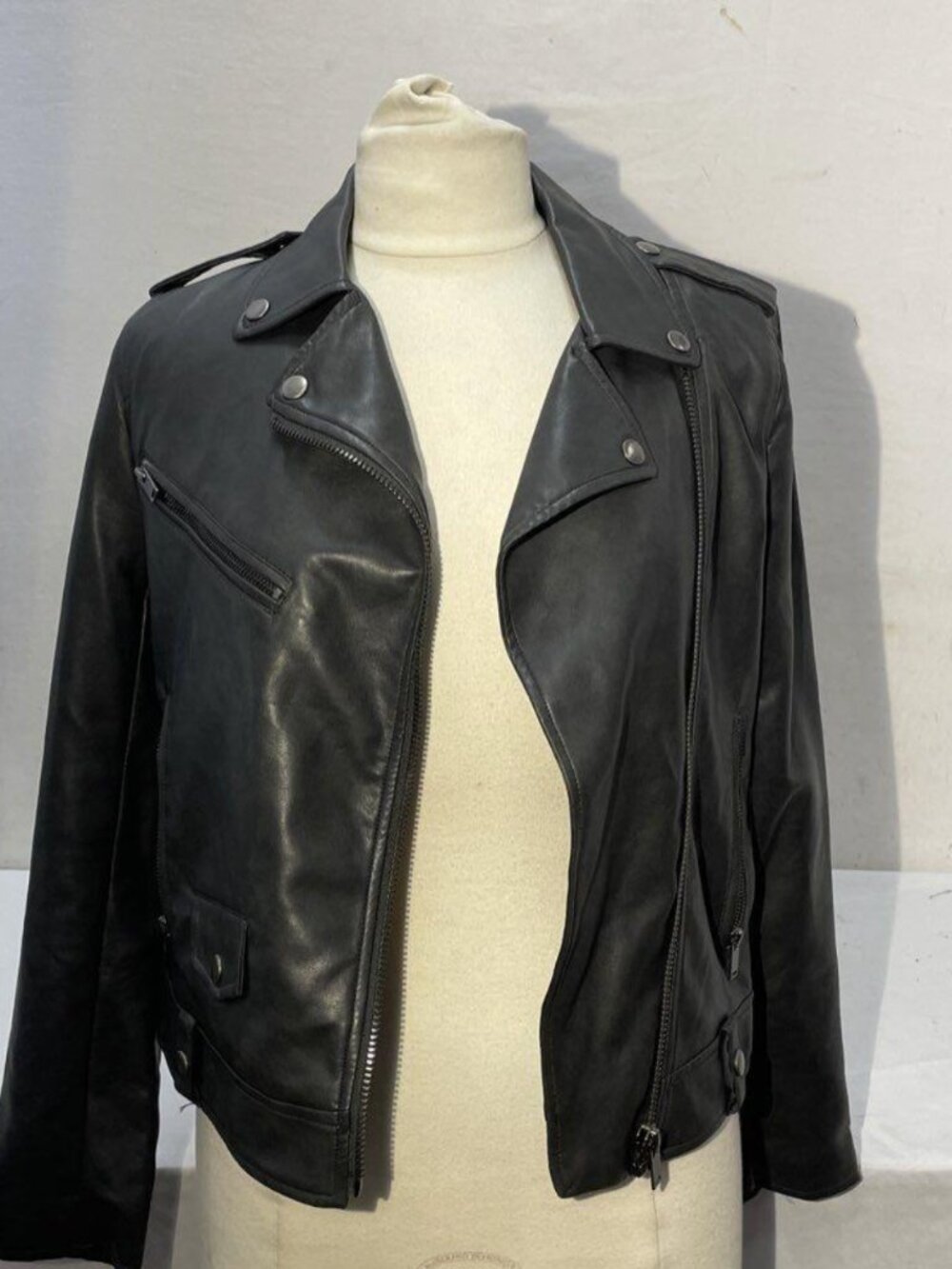 7 For All Mankind Los Angeles Black Moto Style Vegan Leather Jacket